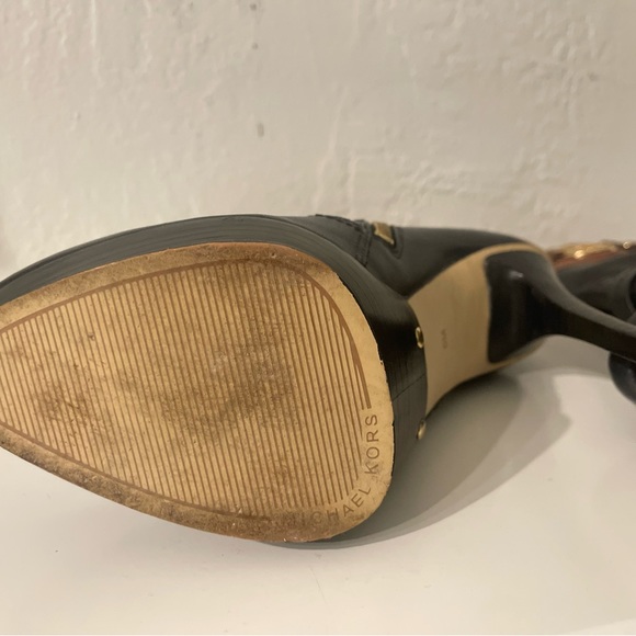 Michael Kors Stockard Two Tone Black Mocha/Brown Leather Platform Heel Boots 6M - Picture 14 of 14